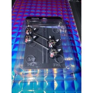 NWT Spencer Pierced Nation 14g 5/8" 316L Nipple Rings Silver‎ Black Wild Cat